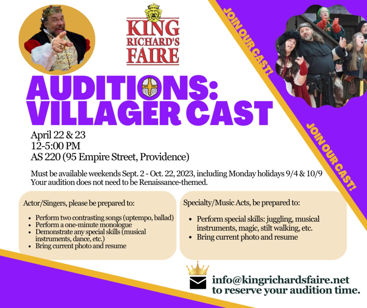 King Richard's Faire 2023 Auditions [04/22/23]